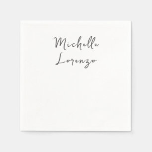 Professional Modern Simple Plain Name Black White Napkin