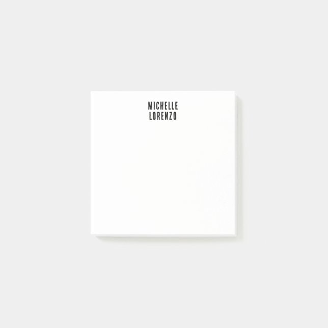 Professional Modern Simple Plain Name Black White Post-it Notes (Front)