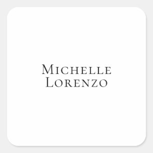 Professional Modern Simple Plain Name Black White Square Sticker