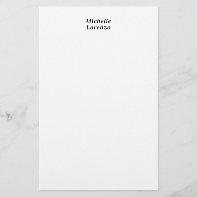 Professional Modern Simple Plain Name Black White Stationery (Front)