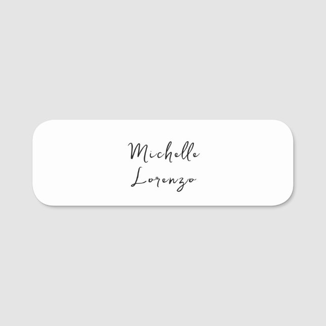 Professional Modern Simple Plain Name Black White Tag (Front)