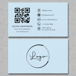 Professional Modern Sky Blue QR Code Business Card