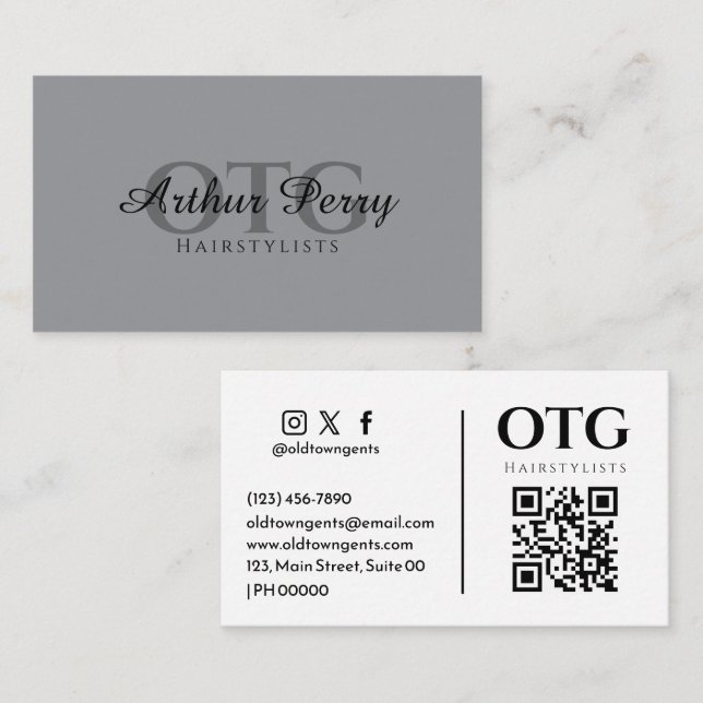 Professional Modern Sleek Grey White Elegant  Business Card (Front/Back)