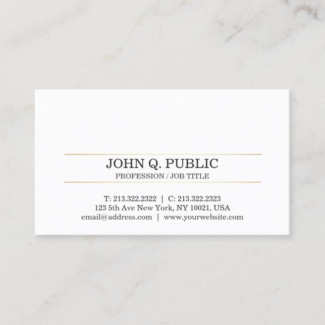 Professional Modern Sleek Plain Gold White Design Business Card (Front)