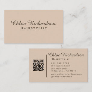 Professional Modern Soft Beige Typography QR Code Business Card