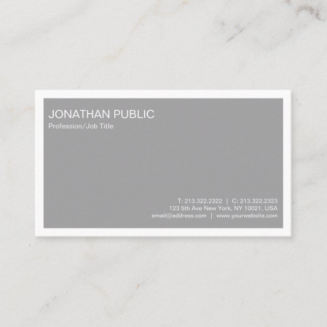 Professional Modern Stylish Grey Simple Plain Business Card (Front)