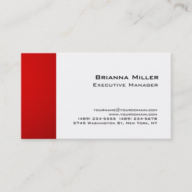Professional Modern Stylish Plain Red White Business Card (Front)