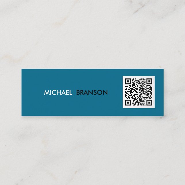 Professional Modern TEAL Black Minimalist QR CODE  Mini Business Card (Front)