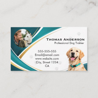 Professional Modern Teal & Gold Dog Trainer Custom Business Card