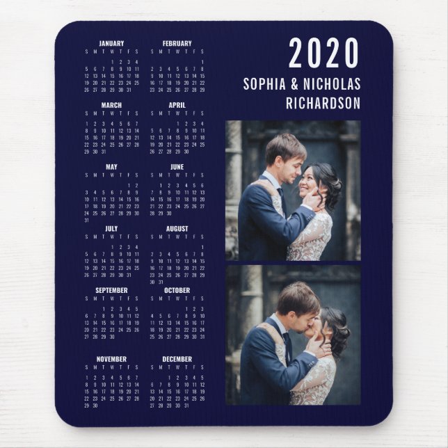 Professional Modern | Two Photo 2020 Navy Calendar Mouse Pad (Front)