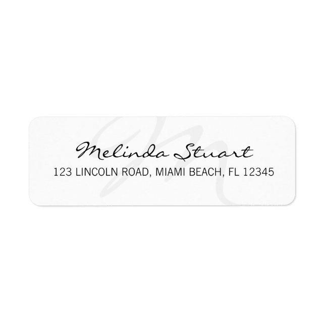 Professional Modern White Monogram Return Address Label (Front)