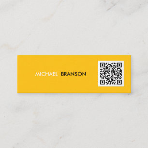 Professional Modern YELLOW Black Minimal QR CODE  Mini Business Card