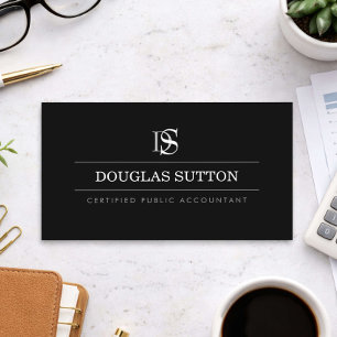 Professional Monogram Accountant CPA Black Business Card