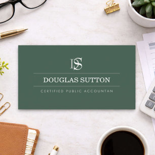 Professional Monogram Accountant CPA Dark Green Business Card