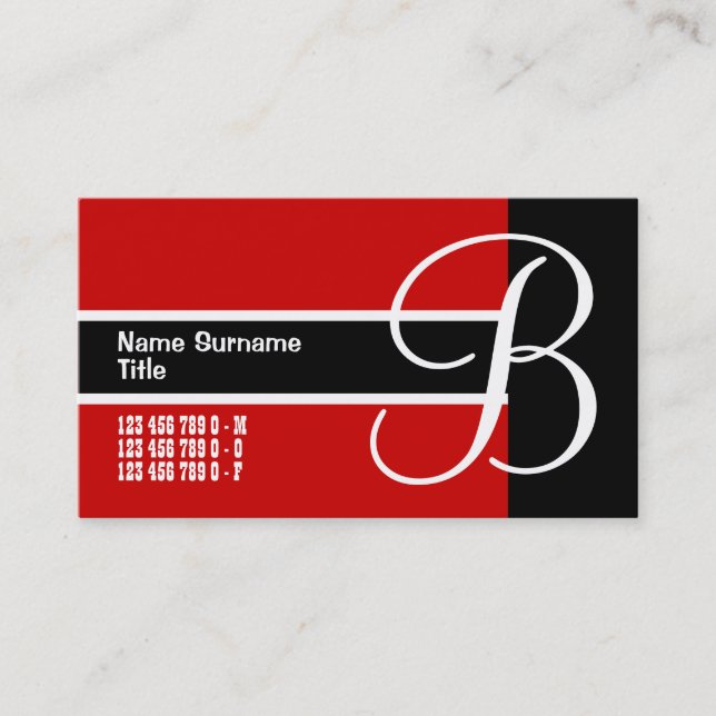 Professional monogram "B" modern CUSTOM Business Card (Front)