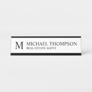 Professional Monogram Black and White Desk Name Plate
