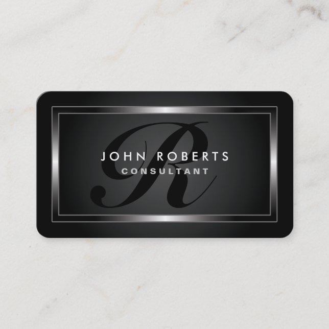 Professional Monogram Black Elegant Modern Business Card (Front)