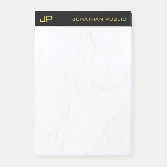 Professional Monogram Black Gold Marble Elegant Post-it Notes (Front)