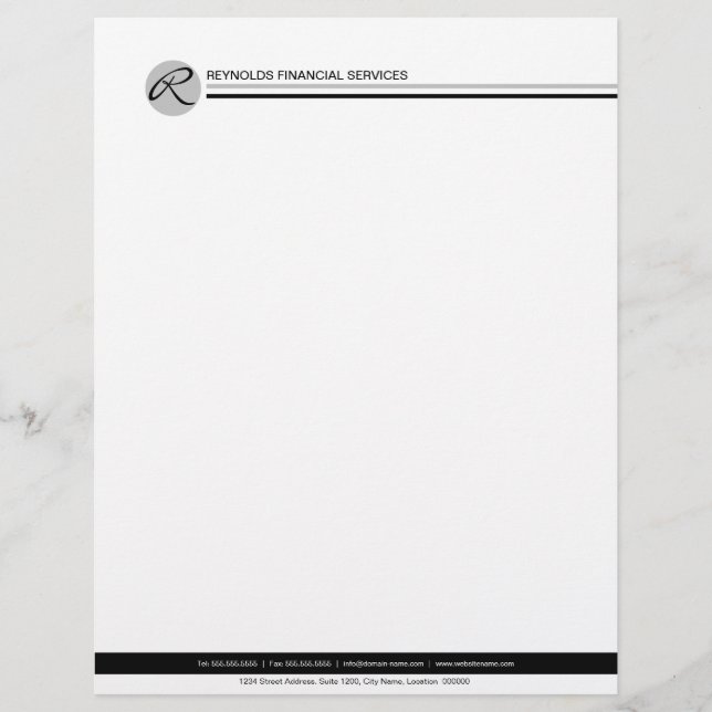 Professional Monogram Black Gray Custom Letterhead (Front)