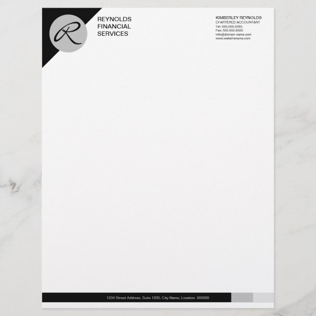 Professional Monogram Black Grey Business Custom Letterhead (Front)