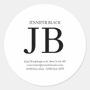 Professional Monogram Black White Classic Round Sticker