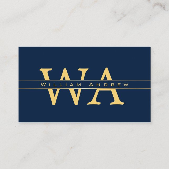 Professional Monogram Blue Gold Business Card (Front)