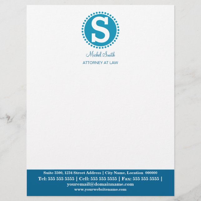 Professional Monogram Blue Personalised Letterhead (Front)