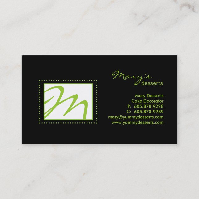 Professional Monogram Business Card Green Black (Front)