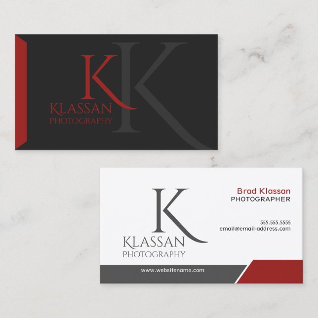 Professional Monogram Dark Grey and Red Business Card (Front/Back)