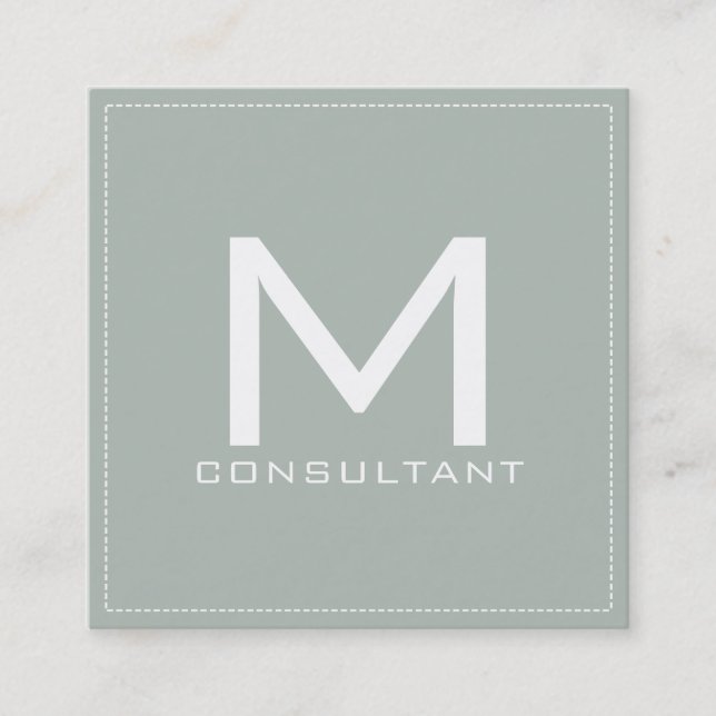 Professional Monogram Elegant Modern Ash Grey Square Business Card (Front)