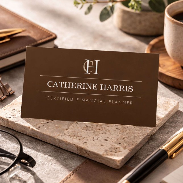 Professional Monogram Financial Advisor Brown Business Card (Creator Uploaded)