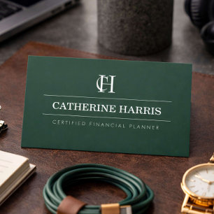 Professional Monogram Financial Advisor Dark Green Business Card