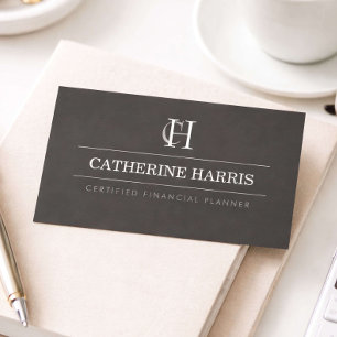 Professional Monogram Financial Advisor Dark Grey Business Card