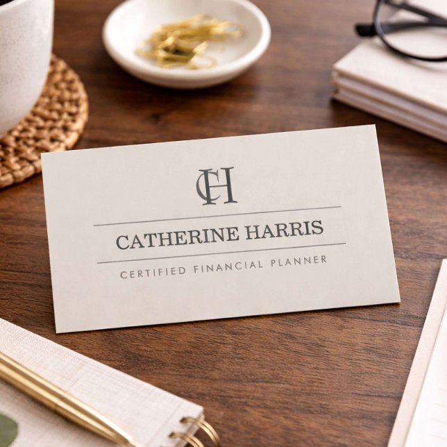 Professional Monogram Financial Advisor Taupe Business Card (Creator Uploaded)