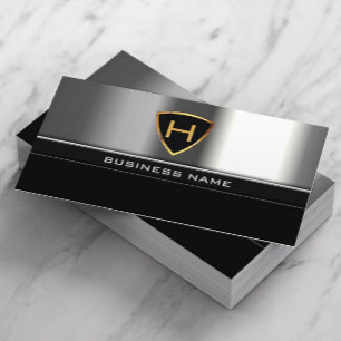 Professional Monogram Gold Shield Steel Metal Business Card