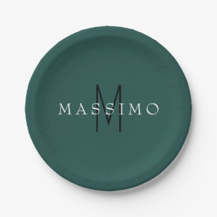 Professional Monogram Green Blue Your Name Paper Plate