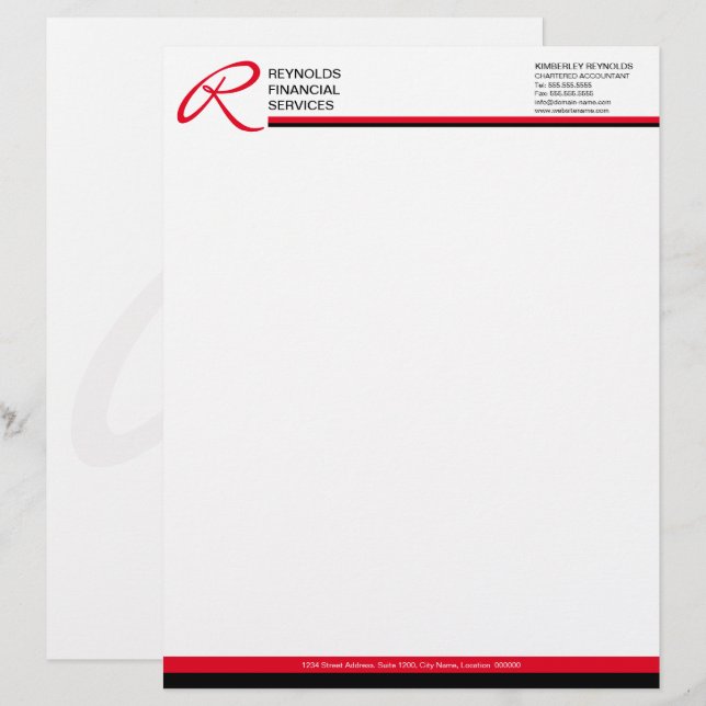 Professional Monogram in Red Business Custom Letterhead (Front/Back)