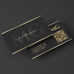 Professional Monogram Initials Script Black Business Card