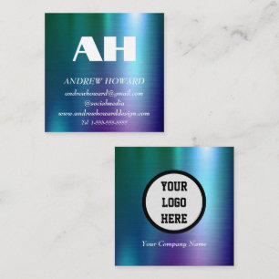 Professional Monogram Logo Blue Metallic Square Business Card