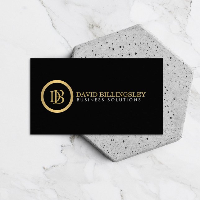 Professional Monogram Logo in Faux Gold Black Business Card (Creator Uploaded)