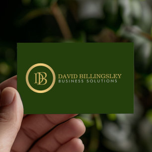 Professional Monogram Logo in Faux Gold Dark Green Business Card
