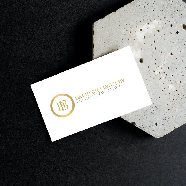 Professional Monogram Logo in Faux Gold White Business Card (Creator Uploaded)