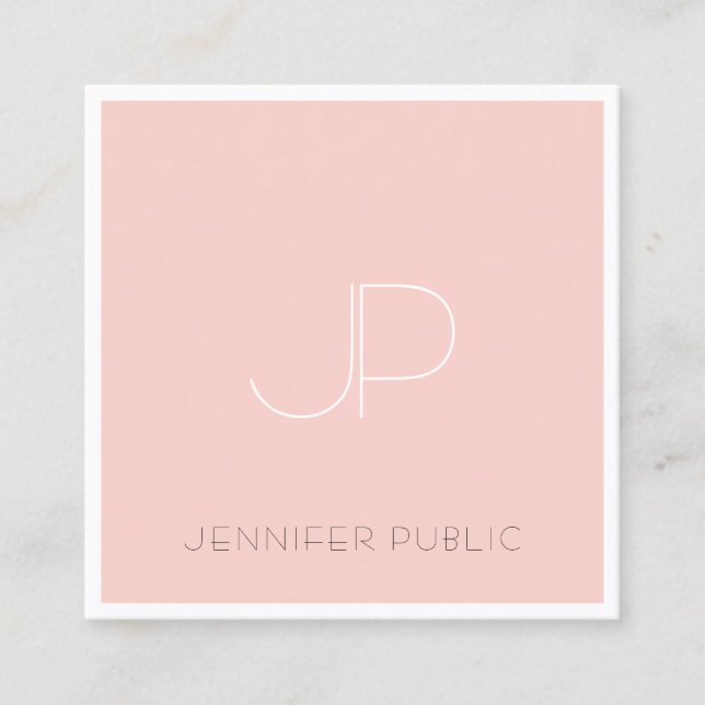 Professional Monogram Modern Elegant Trendy Pink Square Business Card (Front)