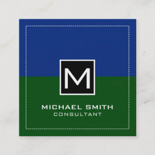 Professional Monogram Modern Green Dark Blue Square Business Card