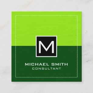 Professional Monogram Modern Green Lime Square Business Card