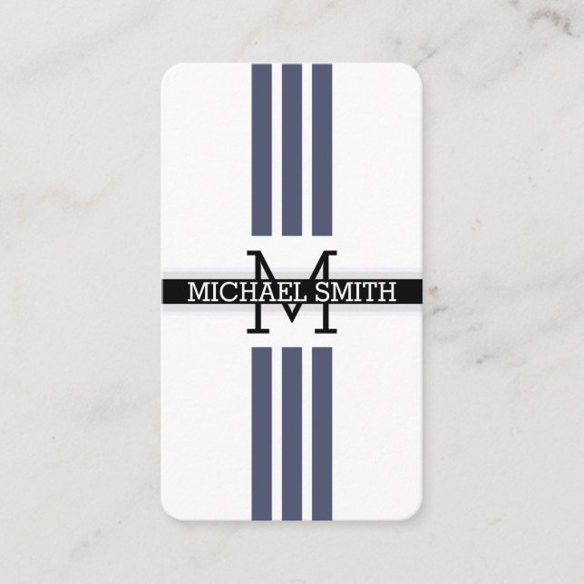 Professional Monogram Modern Independence Stripes Business Card (Front)