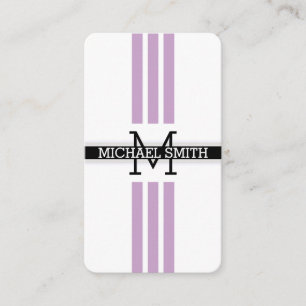 Professional Monogram Modern Lilac Stripes Business Card