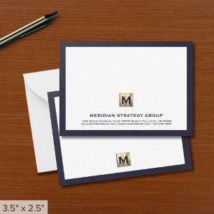 Professional Monogram Navy Blue Border Card