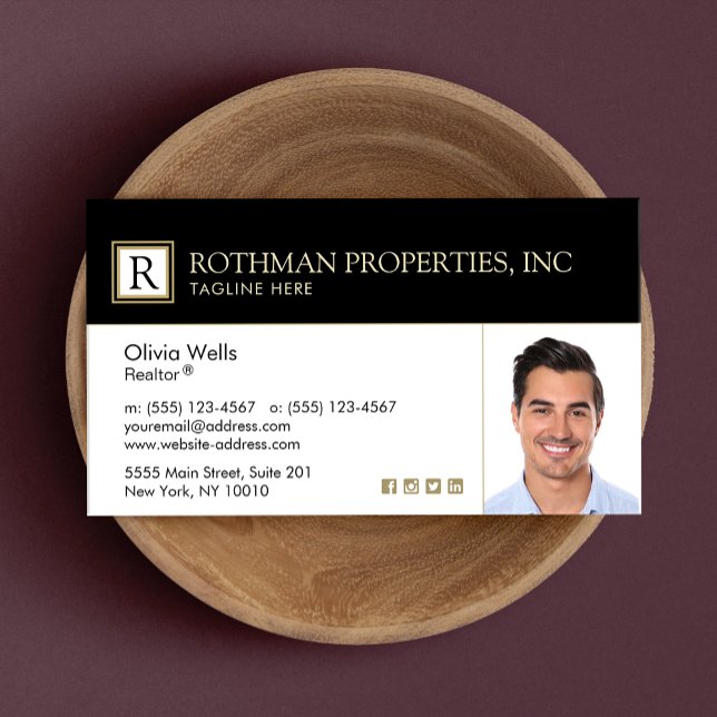 Professional Monogram Real Estate Agent  Photo Bus Business Card (Creator Uploaded)