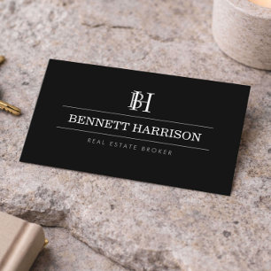 Professional Monogram Realtor Real Estate Black Business Card